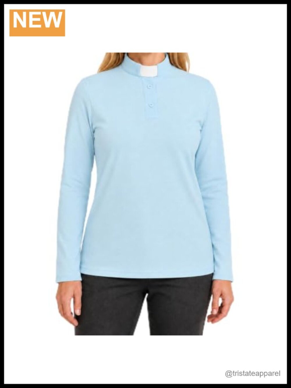 Women's Clergy Tab Collar Long Sleeve Polo Shirt Button Down Blouse